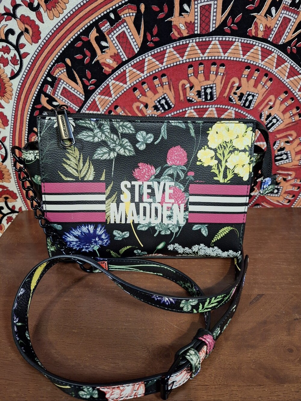 Steve Madden BLEXI Black Floral Mini Tote Crossbody Purse